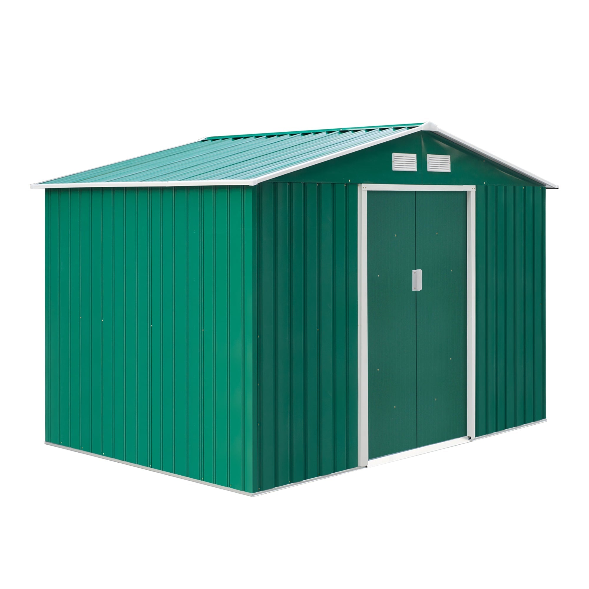 Galvanised 9 x 6' Double Door Reverse Apex Garden Shed With Ventilation Steel Green by Steadfast