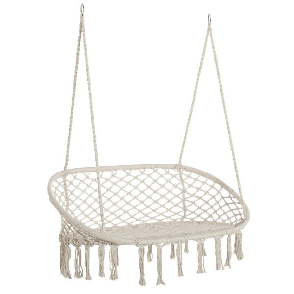 Hanging Hammock Chair Cotton Rope Porch Swing with Metal Frame