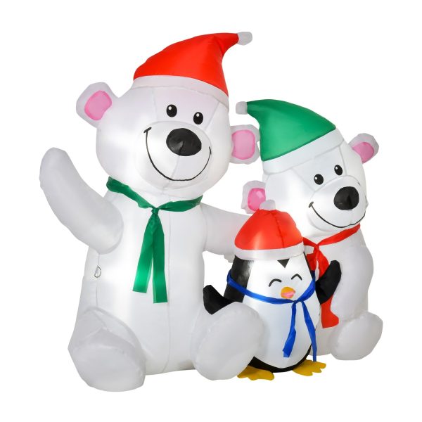 Homcom 1.1m Christmas Inflatables with Bears and Penguin Xmas Decoration Outdoor Home