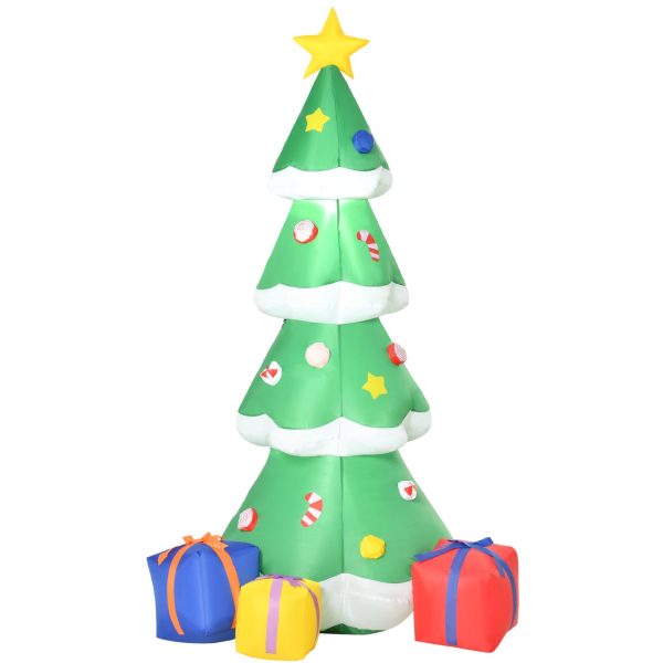 Homcom 6 Foot Tall Inflatable Christmas Tree with Star and Multicolour Gift Boxes Huge Lighted Outdoor Decoration with 3 Built-in LED Lights Xmas Inflatables Toy in Yard Lawn Garden