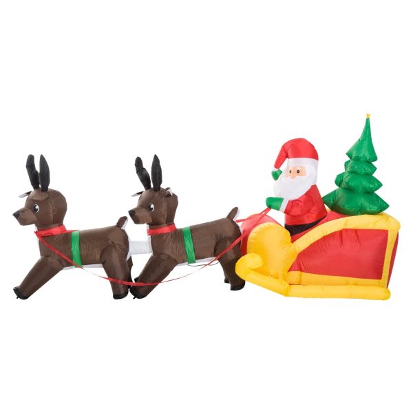 Homcom Large Self-inflating Inflatable Xmas Santa Claus Sledge Sleigh w/Reindeer LED Outdoor Blow Up Christmas Decoration