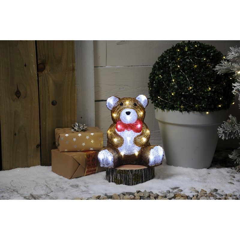 LED Christmas Acrylic Sitting Bear - 26.5cm