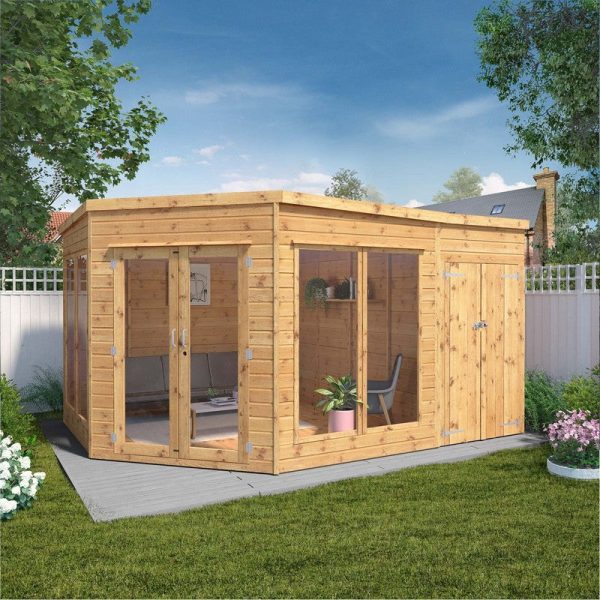 Mercia Corner 13' 3" x 7' 2" Pent Summerhouse - Premium Dip Treated Shiplap