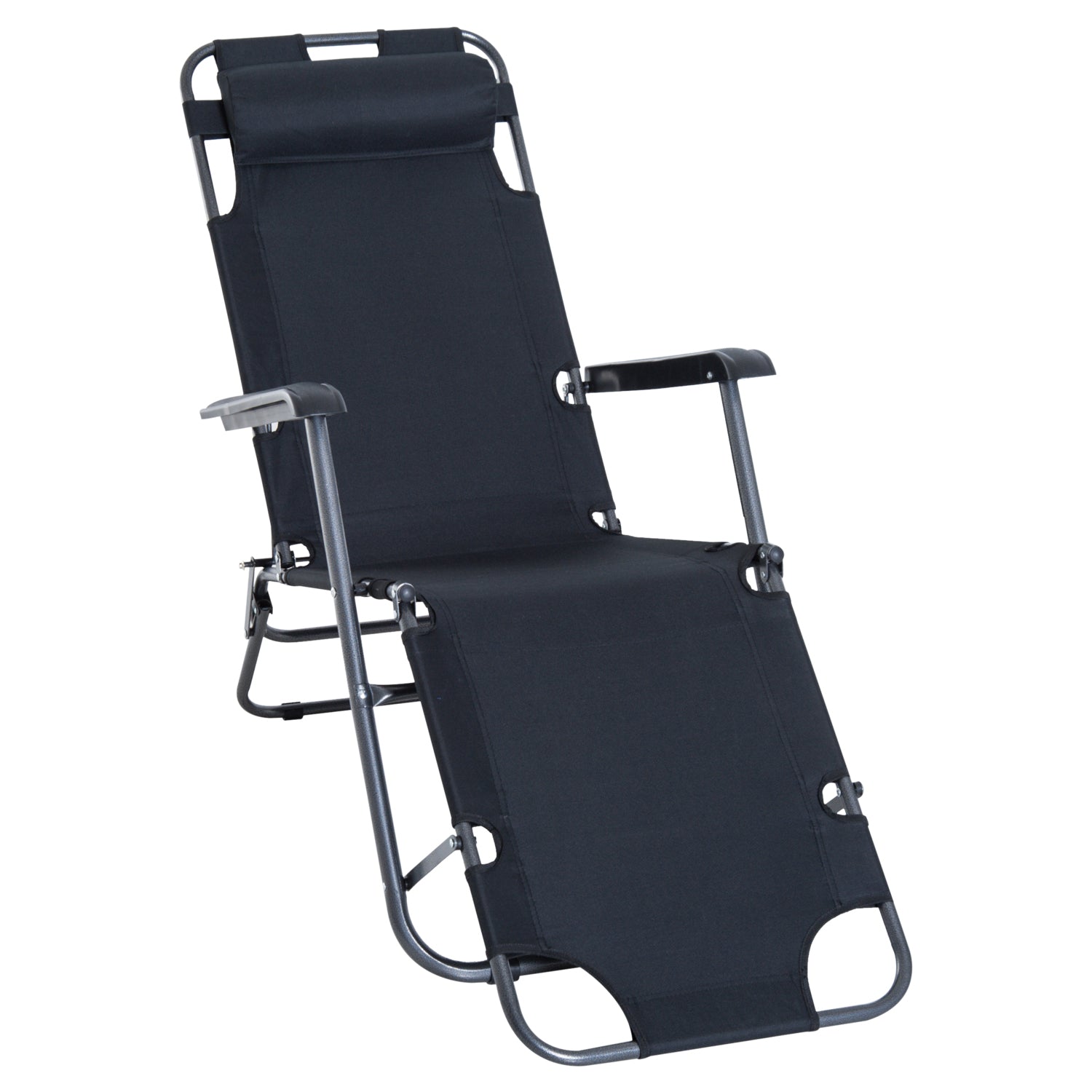 Metal Frame 2 In 1 Sun Lounger w/ Pillow Black