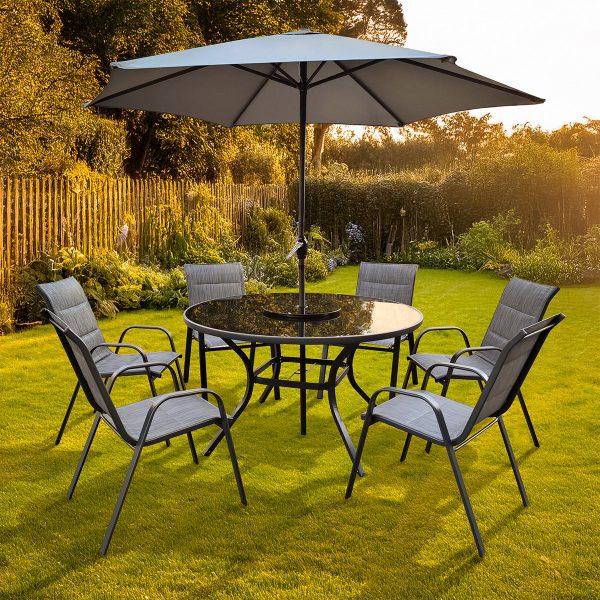 Montagu Garden Dining Set Round Table 135cm Turntable by Croft - 6 Seats