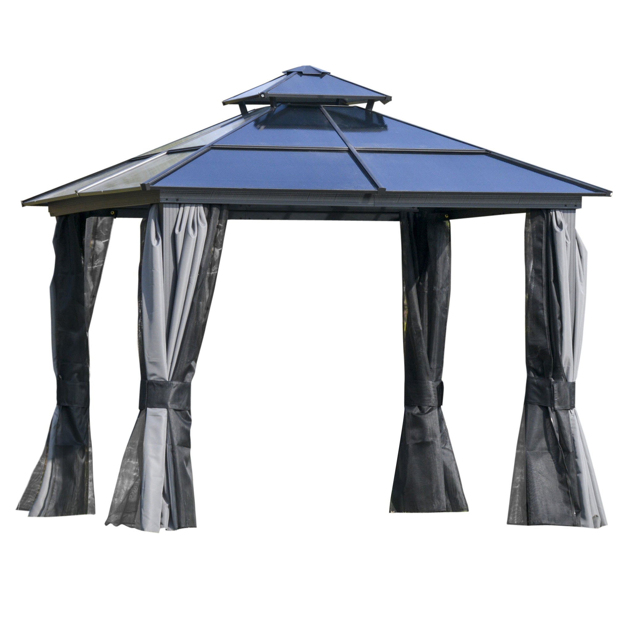 Outdoor 3 x 3M Gazebo Cabana w/ Steel Frame & Net Sidewalls for Privacy