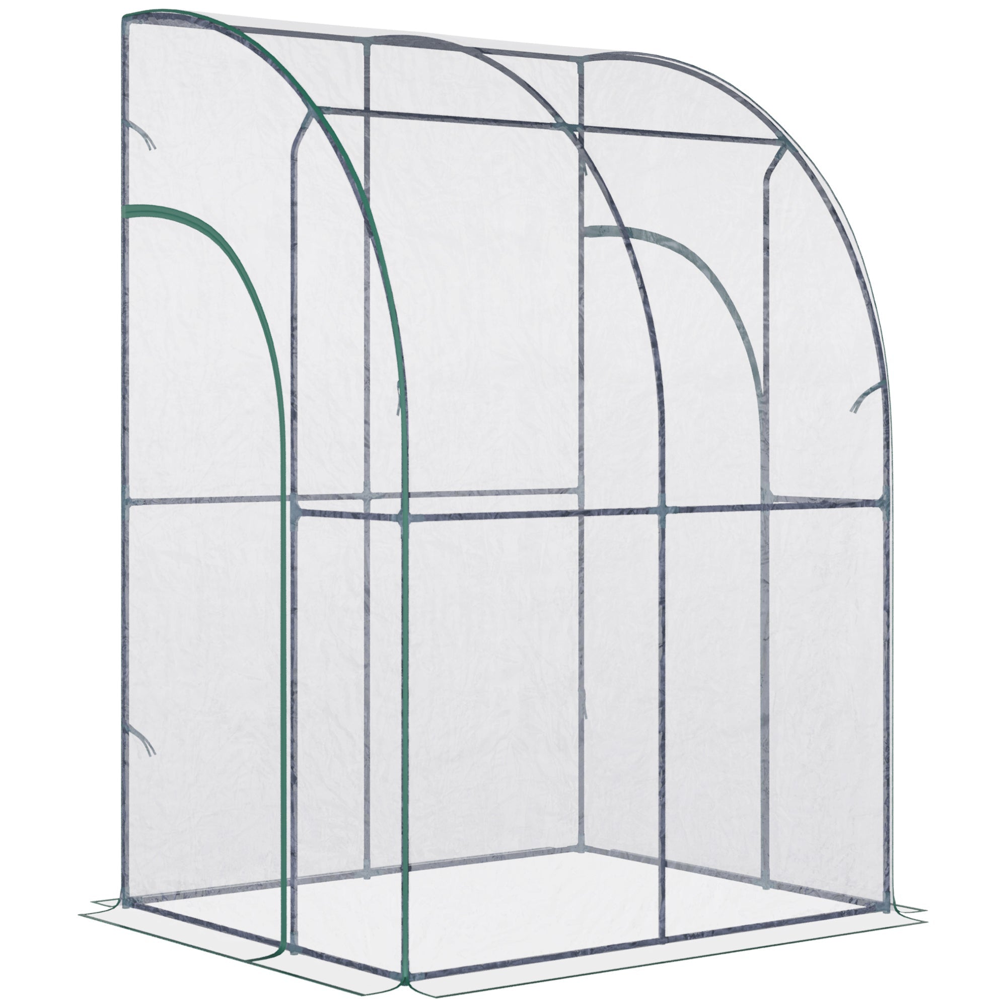 Outdoor Walk-In Lean to Wall Tunnel Greenhouse w/ Zippered Roll Up Door PVC Cover