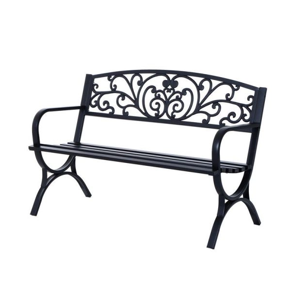 Outsunny 127L X 60W X 85H cm Powder Coated Garden Bench For Patio Backyard Steel-Black