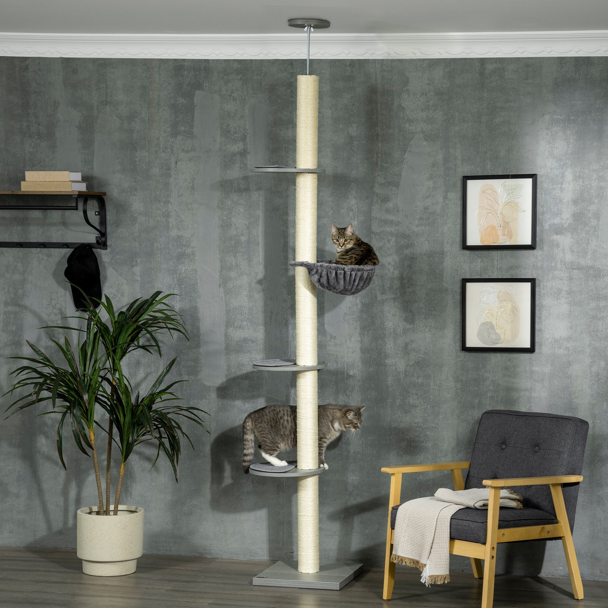 PawHut 250cm Floor to Ceiling Cat Tree with Hammock