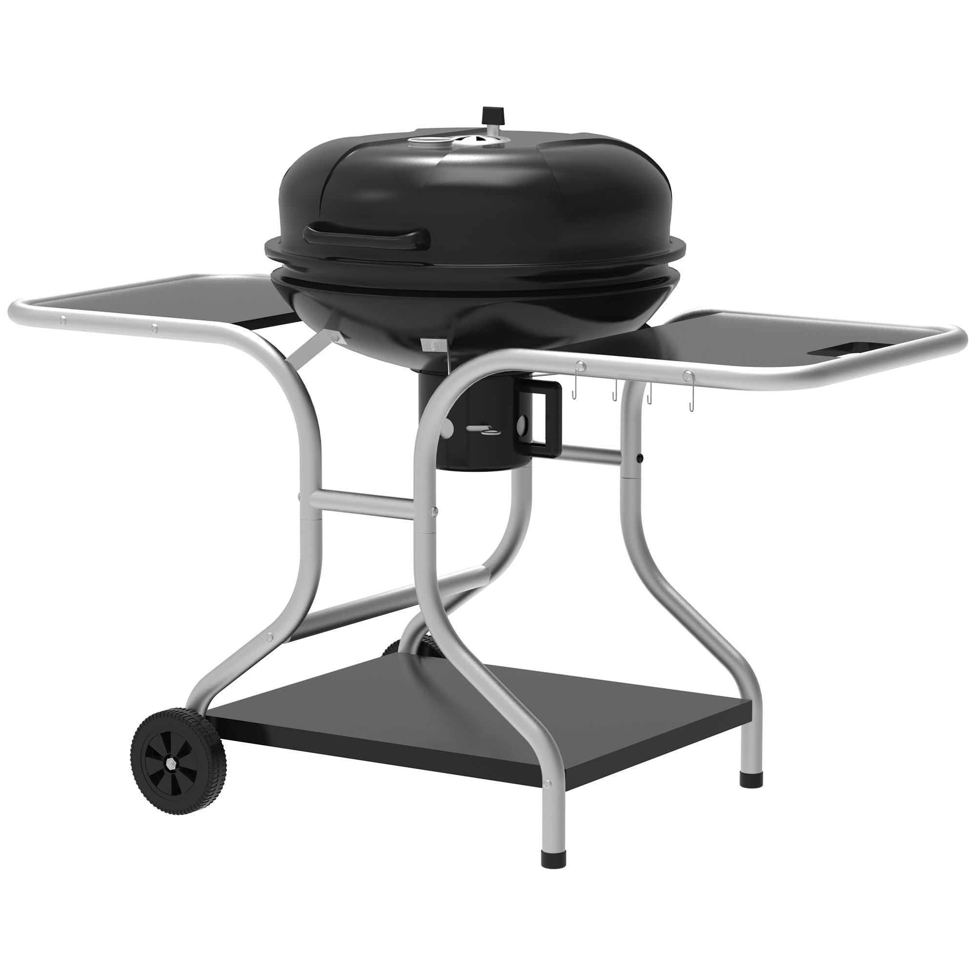 Portable Charcoal Kettle Grill Outdoor Barbecue Trolley BBQ Heat Smoker Grilling with Two wheels