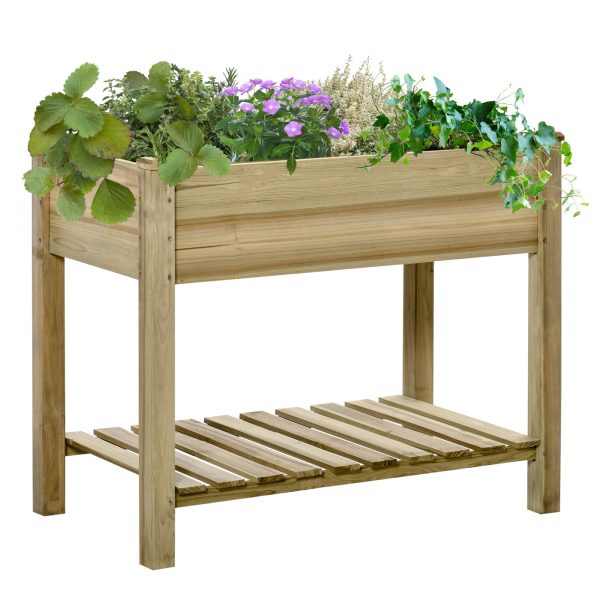 Raised Garden Bed with Legs and Storage Shelf Elevated Wooden Planter Box