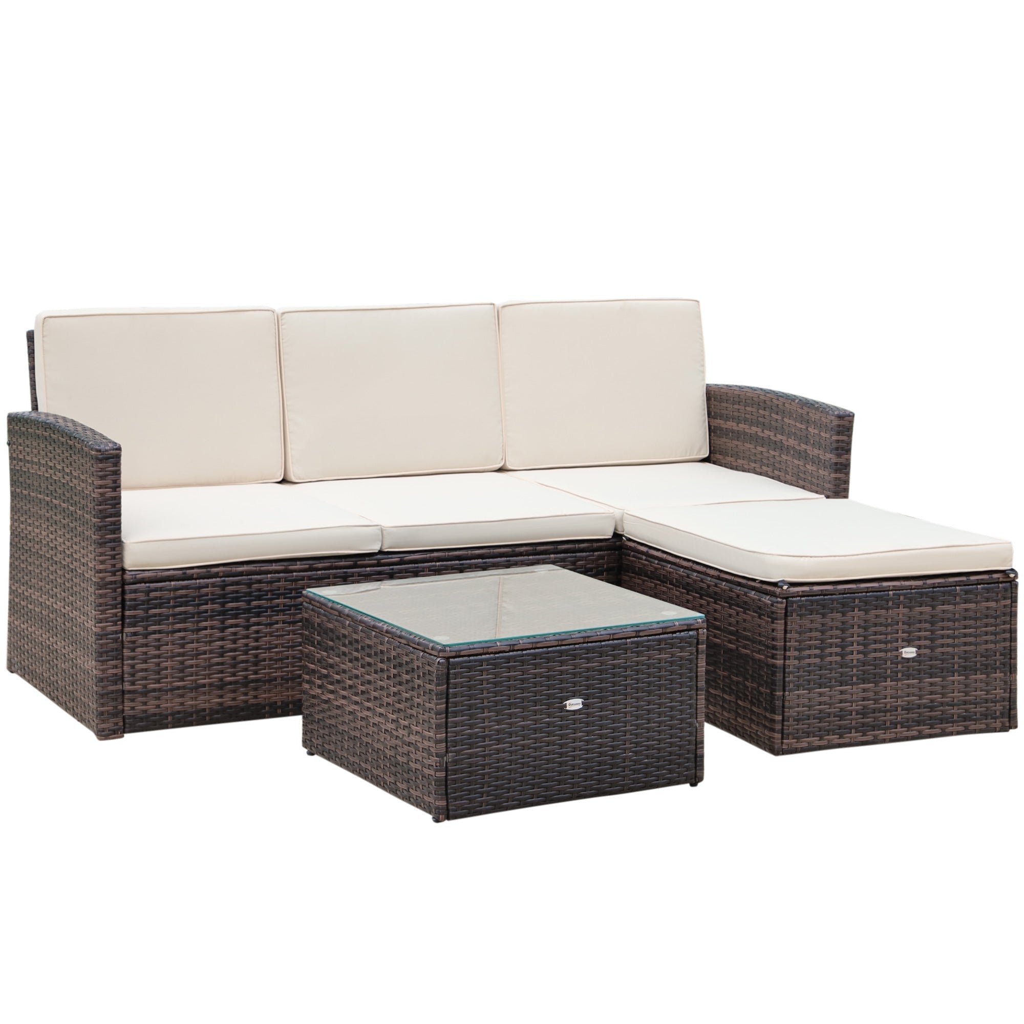 Rattan Garden Furniture Outdoor Patio 4 Seater Corner Sofa and Coffee Table Set Footstool with Thick Cushions Brown