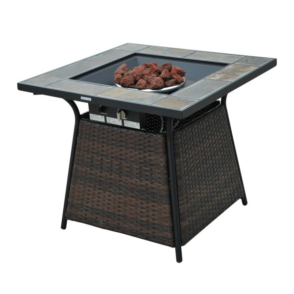 Rattan Gas Fire Pit W/Lid-Brown/Black