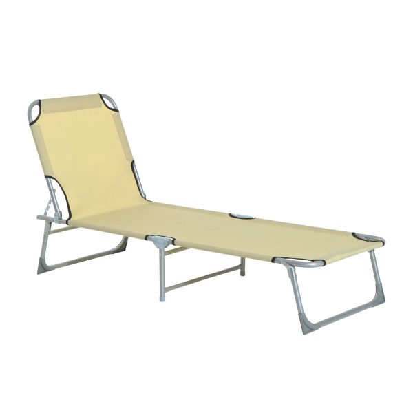 Reclining Sun Lounger Chair Folding Camping Bed with 4-Position Adjustable Backrest