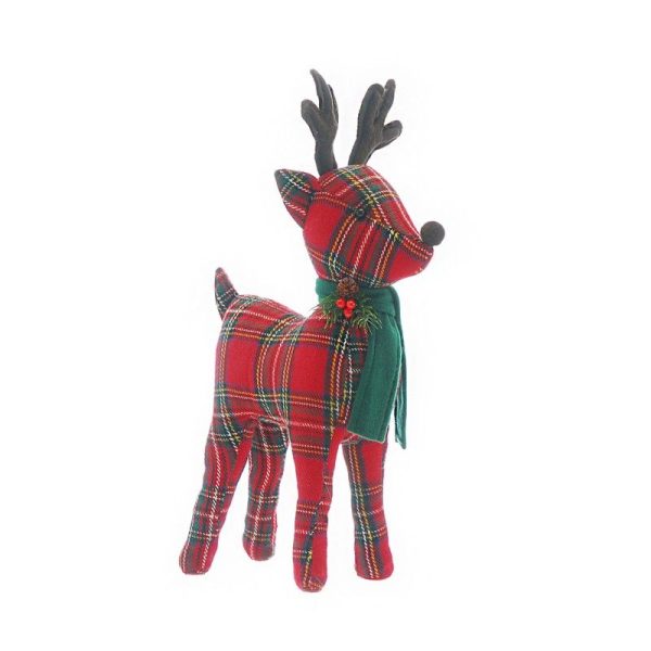 Reindeer Christmas Decoration Red & Green with Tartan Pattern - 38cm