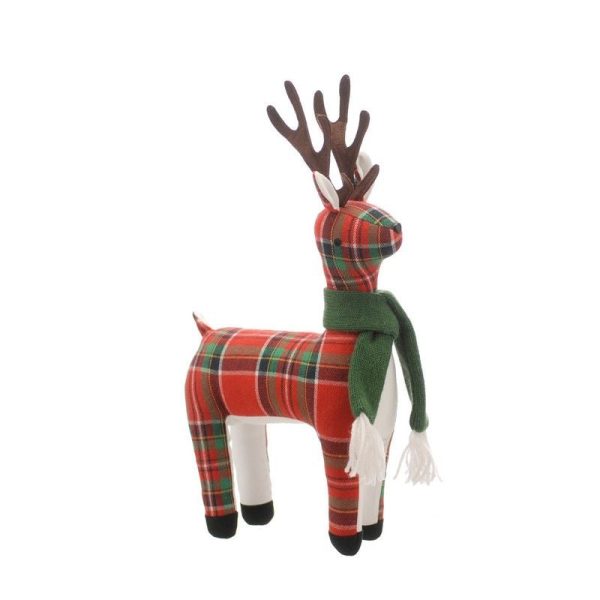 Reindeer Christmas Decoration Red & Green with Tartan Pattern - 40cm