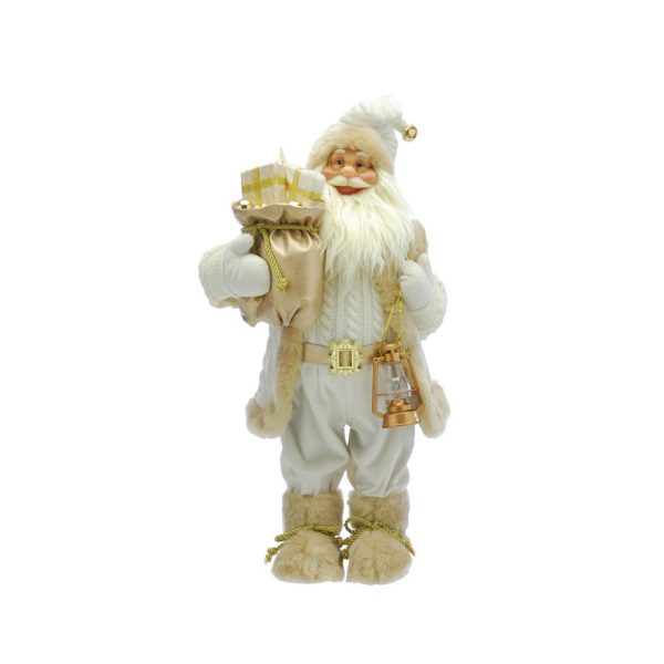 Santa with Lantern Christmas Decoration White & Gold - 60cm