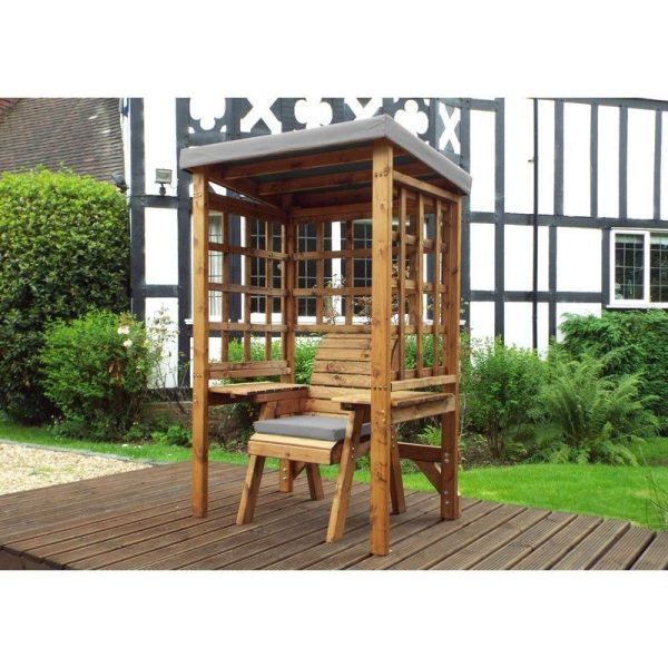 Scandinavian Redwood Natural Garden Chair Arbour by Charles Taylor with Grey Cushions