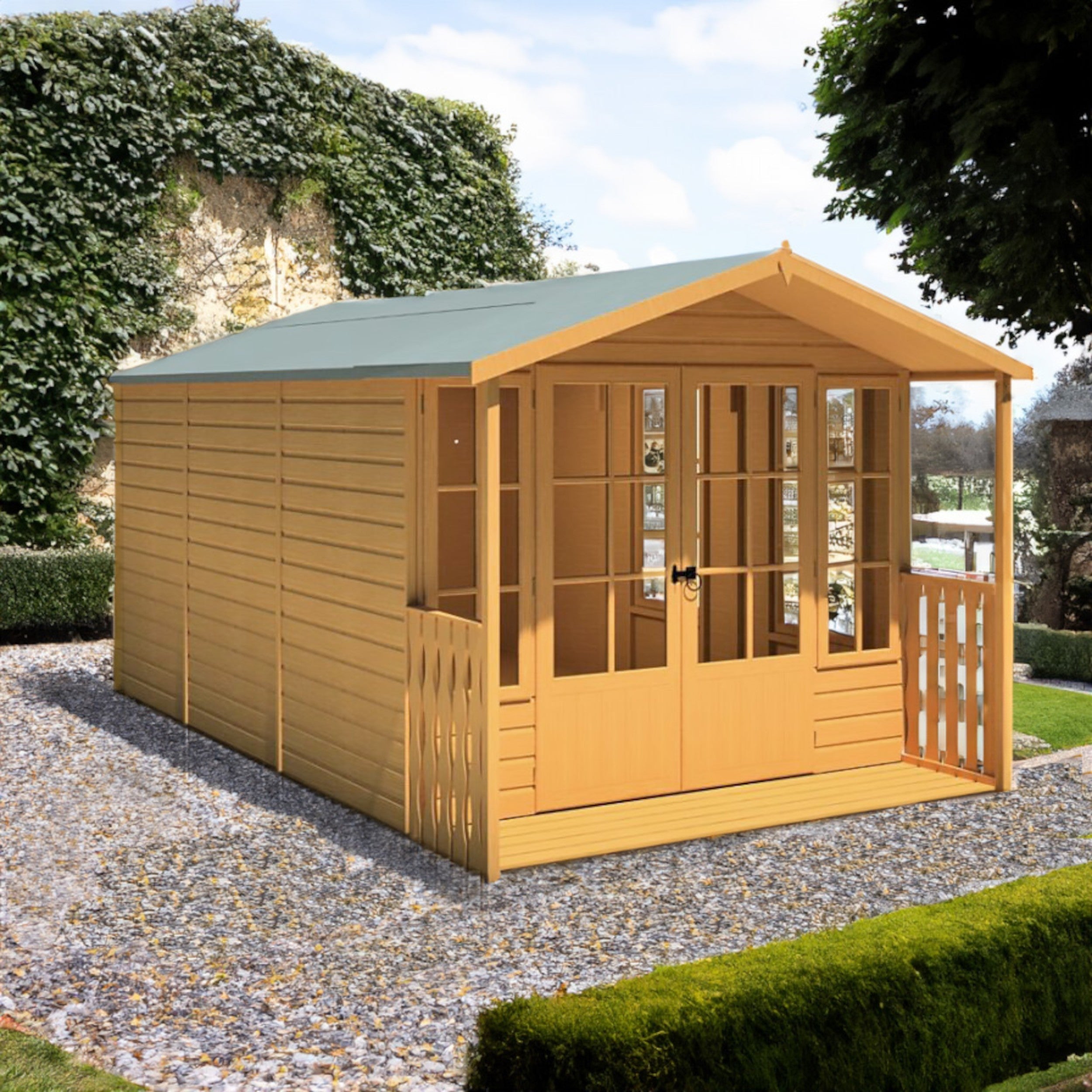 Shire Delmora 13' 11" x 8' 6" Apex Summerhouse - Premium Dip Treated Shiplap