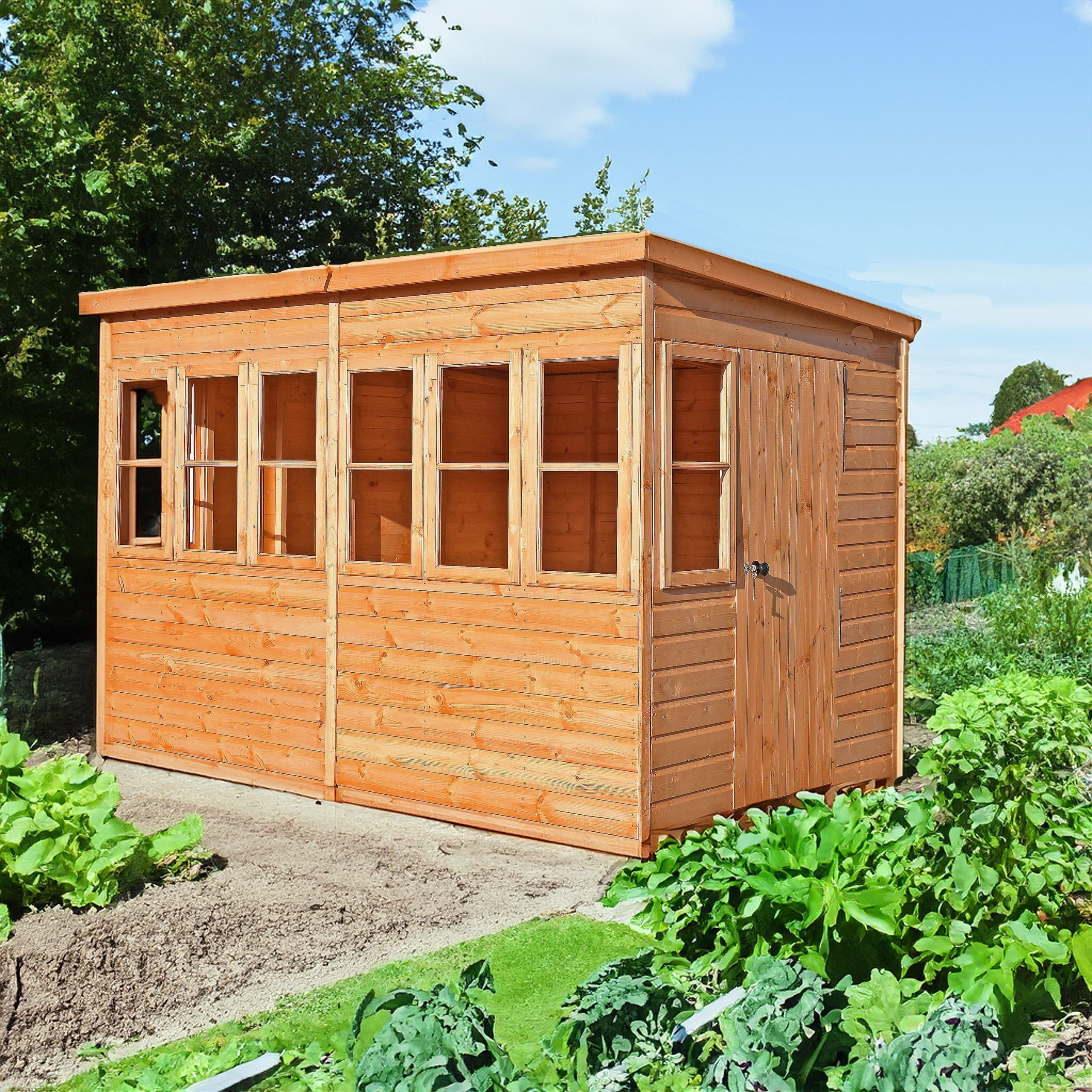 Shire Sun 10' 6" x 6' 4" Pent Potting Shed - Premium Dip Treated Shiplap