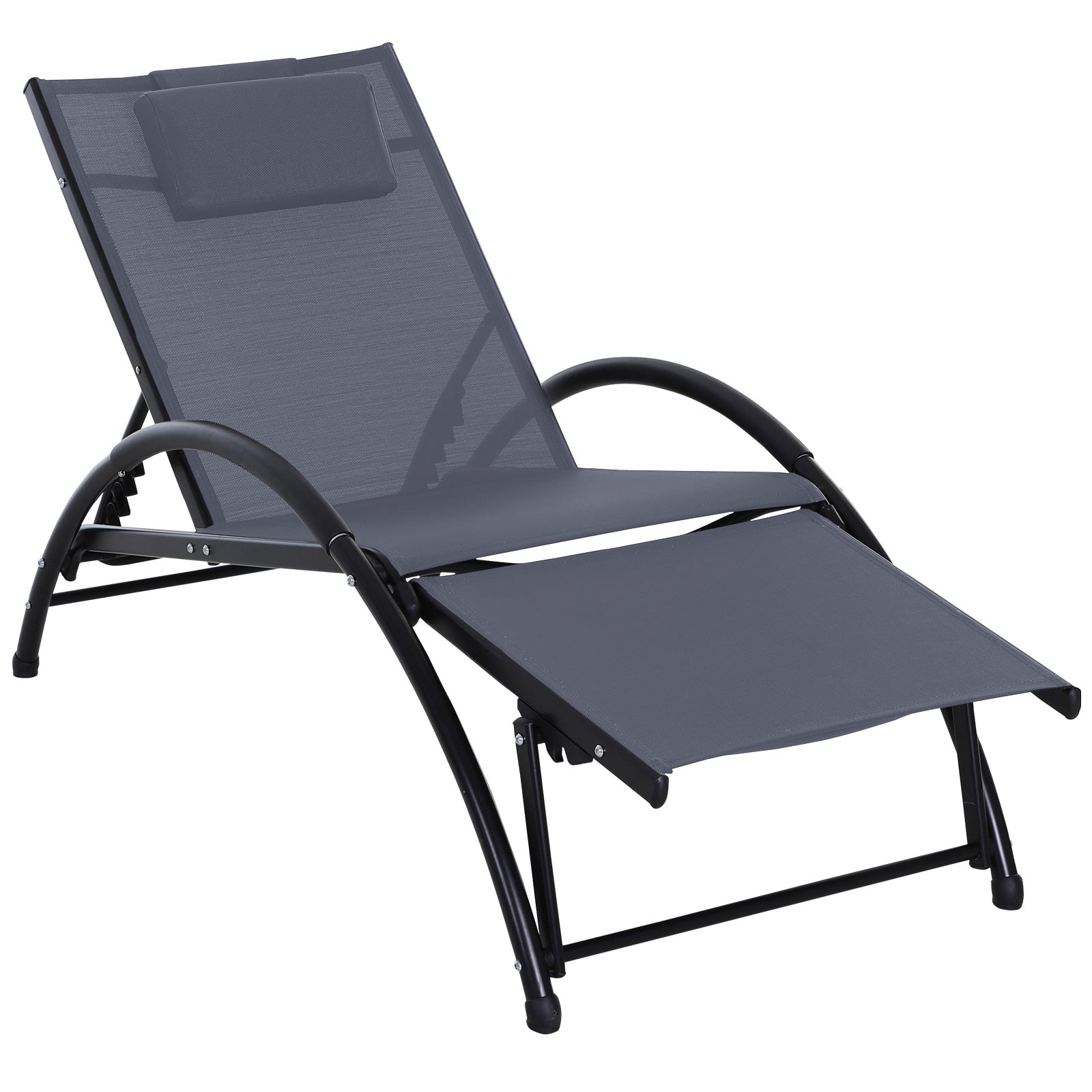 Texteline Adjustable Recline Sun Lounger w/ Headrest Grey