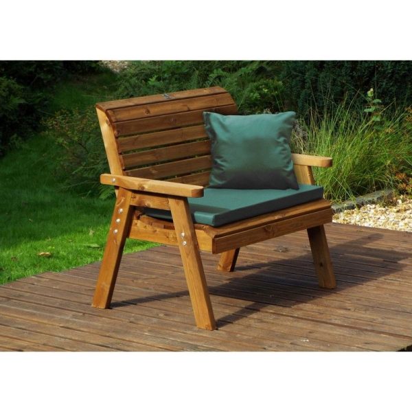 Traditional Garden Bench by Charles Taylor - 2 Seats Green Cushions