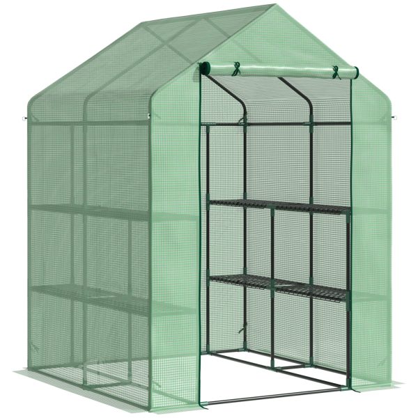 Walk in Garden Greenhouse with Shelves Polytunnel Steeple Green house Grow House Removable Cover 143x138x190cm