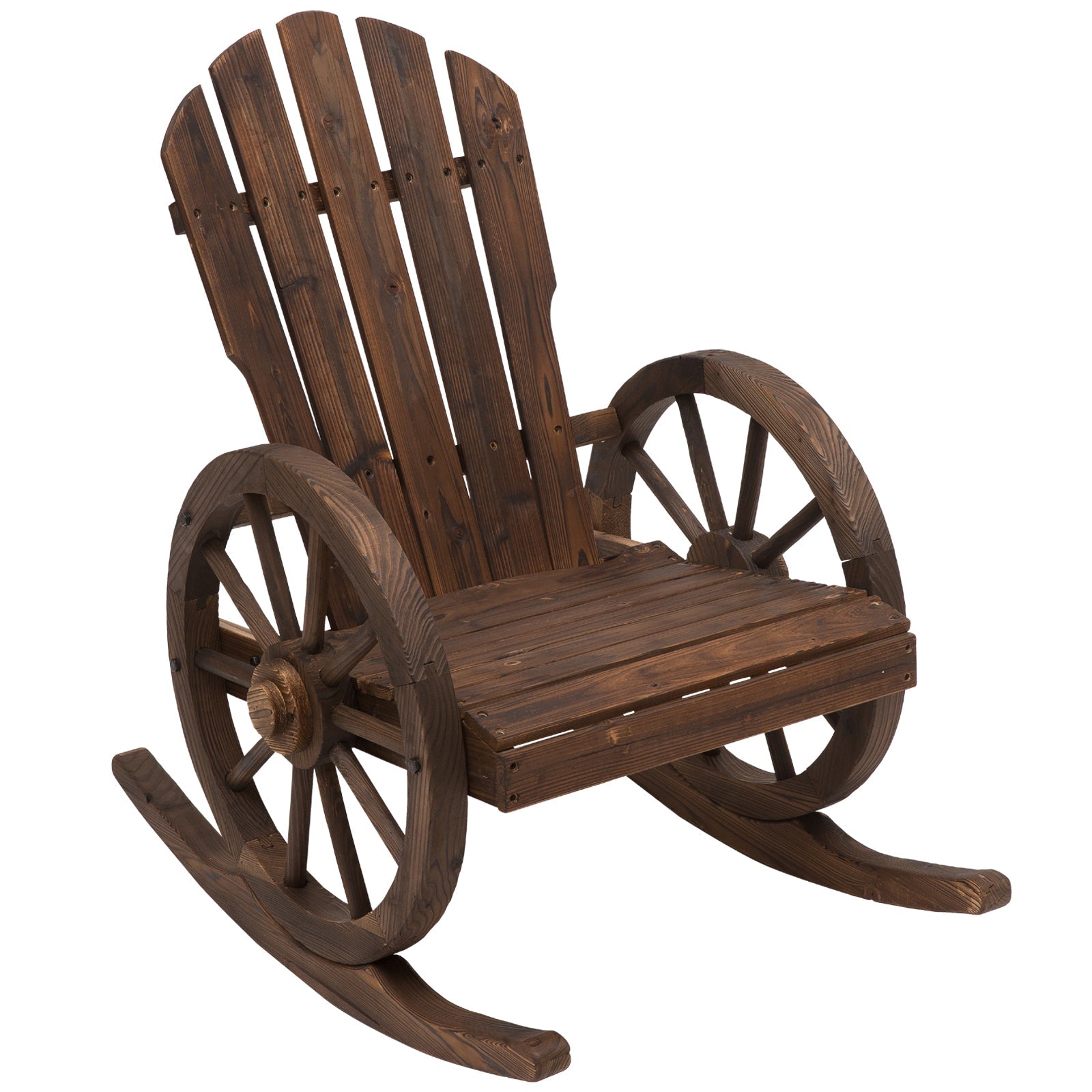 Wooden Adirondack Rocking Chair Reclining Armchair Outdoor Garden Furniture Patio Porch Rocker - Carbonized Wood Colour