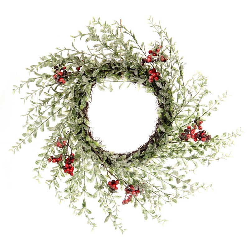 Wreath Christmas Decoration Green with Frosted Pattern - 59cm